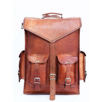 Odinė ožkos kuprinė nešiojamasis kompiuteris Vintage Bag Original Rucksack Brown Travel Messenger 11x15x5 ruda