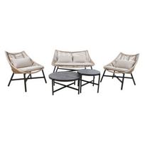 Sodo baldų komplektas HELSINKI, sofa, 2 kėdės ir 2 stalai