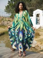 EDOLYNSA Green Bohemian Moteriška kaftaniška ilga suknelė maudymosi kostiumėlis pridengtas namų chalatas Moo Moo Suknelė poilsio aplink paplūdimį drabužiai Q1634 One Size įvairiaspalvis