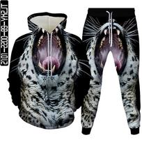 Pavasario rudens vyriškas 3D spausdinimas gyvūnas leopardas, 2 vnt., sportinis kostiumas, moteriškas plius dydis S-6XL, drabužiai, džemperis ir kelnės Sportweat rinkinys 6XL