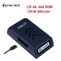Akumuliatoriaus įkroviklis, 4 lizdų išmanusis greitas įkrovimas su LCD, skirtas 1,2 V NiMH NiCd 1,5 V ličio jonų AAA/AA įkraunamos baterijos USB C mikro lizdas