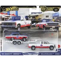 Hot Wheels Premium Team Transport Modeliukas ’63 Chevy Nova & ’88 Chevy Silverado 3500 (yra Sandėlyje)