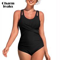 „Charmleaks Tummy Control“ vientisi maudymosi kostiumėliai moterims „Ruched“ maudymosi kostiumėliai su „Strappy V“ kakleliu „Monokini“ XL juoda
