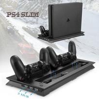 PS4 plonas vertikalus stovas aušinimo ventiliatorius USB įkroviklis įkrovimo dokas įkrovimo stoties vaizdo žaidimų priedas juoda