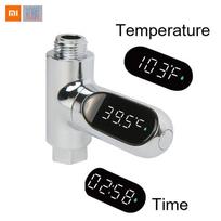 XIAOMI ZHINUAN V2 vandens dušo termometras LED Celsijaus Farenheito laiko ekranas srauto savaime generuojantis elektros vandens temperatūros matuoklis balta