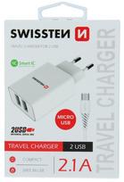 Swissten Smart IC Travel Charger 2x USB 2.1A with Micro USB Cable, 1.2m