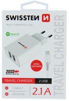 Swissten Smart IC Travel Charger 2x USB 2.1A with Lightning Cable, 1.2m