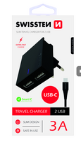 Swissten USB Travel Charger 3A / 15W with USB-C Cable, 1.2m