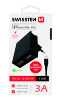 Swissten MFI Premium Apple Certified Travel Charger USB 3A / 15W With Lightning Cable 1.2m