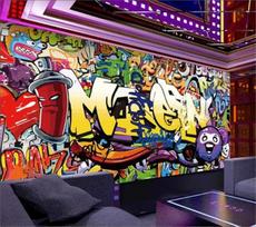 Graffiti tapetai Raidės Graffiti 3D freskos juostos KTV fono siena Svetainės miegamojo tapetai 200 cm(W) x 140 cm(H)
