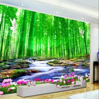 Žaliojo bambuko miško freskos Upės tapetai Natūralios peizažo freskos Svetainės miegamojo viešbučio fono freskos 200 cm(W) x 140 cm(H)