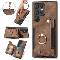 Žiedo laikiklis telefono dėklas, skirtas Samsung S23 S22 Ultra S21 S20 Fe A14 A34 A54 A13 A23 A33 A53 A12 A32 A52 Magnetinė piniginės kortelės lizdo dirželis Atverčiamas odinis dangtelis iphone 7 8 se 2020 ruda