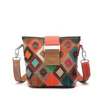 „Johnature Retro“ natūralios odos „crossbody“ krepšiai moterims Spalvoti languoti siuvimo madingi natūralios karvės odos nešiojamas pečių krepšys įvairiaspalvis