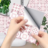 Rožinių gėlių plytelių lipdukas Virtuvės Backsplash Aliejui atsparus vonios kambarys Vandeniui atsparus namų dekoras Sienų lipdukai Peel Stick Meno tapetai 20*20cm*6Pcs