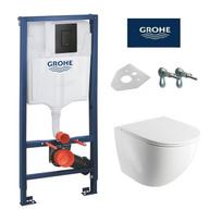 Potinkinis wc rėmas Grohe su Phantom Black spalvos mygtuku ir Omnires Ottawa Rimless komplektas