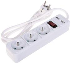 DAUGIALIZDIS LAIDO ILGIKLIS PR-1.5M-3G-SW/USB/W (3 LIZDAI + 2 USB) 1.3 m