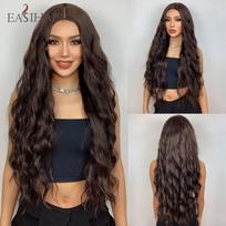 Ilgi tamsiai rudi banguoti sintetiniai perukai plaukams Moteriški perukai Deep Wave Daily Cosplay perukai Atsparūs karščiui