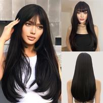Juodi sintetiniai plaukų perukai Princesės kirpčiukai ilgi tiesūs perukas moterims Afro Cosplay Lolita Natural Hair karščiui atsparus pluoštas