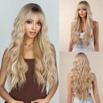 Ombre Blonde Platinum sintetiniai perukai ilgi garbanoti banguoti natūralių plaukų perukas moterims Afro Cosplay perukas karščiui atsparūs perukai su kirpčiukais