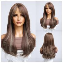 Ombre Blonde Brown Wave sintetinis perukas Ilgi natūraliai atrodantys plaukų perukai su kirpčiukais moterims Kasdienis karščiui atsparus pluoštas aukso rudos spalvos