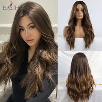 Ilgi rudi ombre sintetiniai plauku tipai Perukai moterims Plaukai Banguoti vidurine dalis Moteriškas Cosplay vakarėlis Kasdienis naudojimas Karščiui atsparus