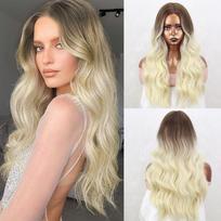 LISI HAIR sintetinis ombre ilgas banguotas perukas Šviesiai blondinas platininis ilgas banguotas vidurinės dalies plaukų perukas Natūralūs Cosplay perukai