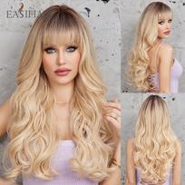 EASIHAIR Blonde Ombre Long Water Wave sintetiniai perukai Natūralūs plaukų perukai moterims su kirpčiukais Cosplay Daily Wigs Atsparūs karščiui