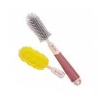 Akuku buteliukų, puodelių ir žindukų silikoninis šepetys su kempine, beige/pink, A0512