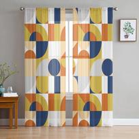Šiaurės šalių retro viduramžių geometrija Miegamojo skaidrios permatomos užuolaidos šventinės dekoracijos langas Voile tiulio užuolaidos 135W x 114H(cm)