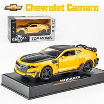 1/32 Scale Camaro Bumblebee automobilio modelio žaislas, cinko lydinio liejinys, atitraukiamas automobilio garsas ir lengvi žaislai vaikams, berniukui mergaitei, dovana 1/32-16x6.5x4.6cm geltona