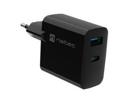 NATEC USB Charger Ribera GaN USB-A+USB-C Power Delivery 45W black