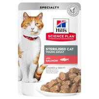 HILL'S SP Feline sterilised young Salmon chunks&gravy guliašas sterilizuotoms katėms su lašiša, 12x85 g