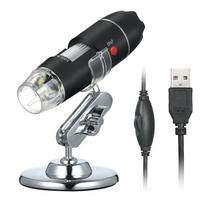 USB skaitmeninis mikroskopas, 1600x padidinimo kamera, 8 šviesos diodai su stovu, nešiojamu rankiniu būdu juoda