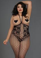 Dreamgirl viso kūno kojinė Queen Size Open-Cup Bodystocking