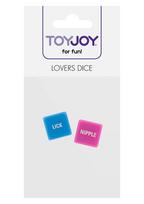 Meilės kauliukai ToyJoy Lovers Dice, rožiniai/mėlyni