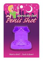 Šviečianti tamsoje taurelė Glow in the Dark Penis Shot, violetinė