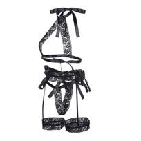 Seksualus rinkinys moterims Dark Red Brand Sexy Lingerie Hollow Strap Underwear Set, juodas