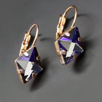 Auskarai moterims DiamondSky „Crystal Rhombus III (Bermuda Blue)“ su Swarovski kristalais