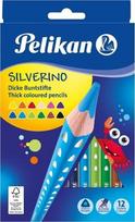 Spalvoti pieštukai 12 spalvos Pelican Silverino trikampis SOFT rupus