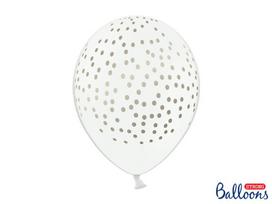 Balionai 30 cm Dots Pastel, balti, 6 vnt.