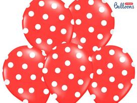 Balionai 30 cm Dots Pastel Poppy, raudoni, 6 vnt.