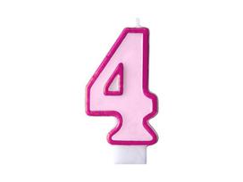 Gimtadienio žvakutė Skaičius 4, rožinė, 7 cm, 1 vnt.
