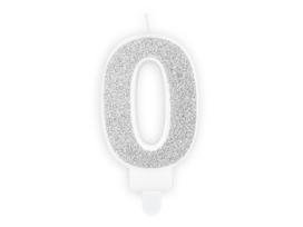 Gimtadienio žvakutė Skaičius 0, sidabrinė, 7 cm, 1 vnt.