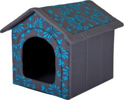 Guolis-būda Hobbydog R1 gėlės, 38x32x38 cm, pilkas/mėlynas