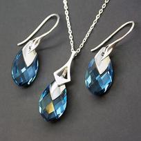Sidabrinis papuošalų rinkinys moterims DiamondSky „Baroque II (Aquamarine Light Chrome)“ su Swarovski kristalais