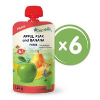 „Obuolių, kriaušių ir bananų" ekologiška tyrelė FLEUR ALPINE, nuo 6 mėn., 120 g x 6 vnt