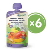„Mango, persikų, obuolių su jogurtu" ekologiška tyrelė FLEUR ALPINE, nuo 6 mėn.,120 g x 6 vnt