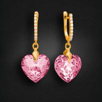 Sidabriniai auskarai moterims DiamondSky „Romantic Heart III (Rose)“ su Swarovski kristalais