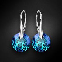 Sidabriniai auskarai moterims DiamondSky „Marianne (Bermuda Blue)“ su Swarovski kristalais