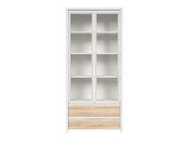 Vitrina Kaspian 2W2S, balta/ąžuolo spalvos